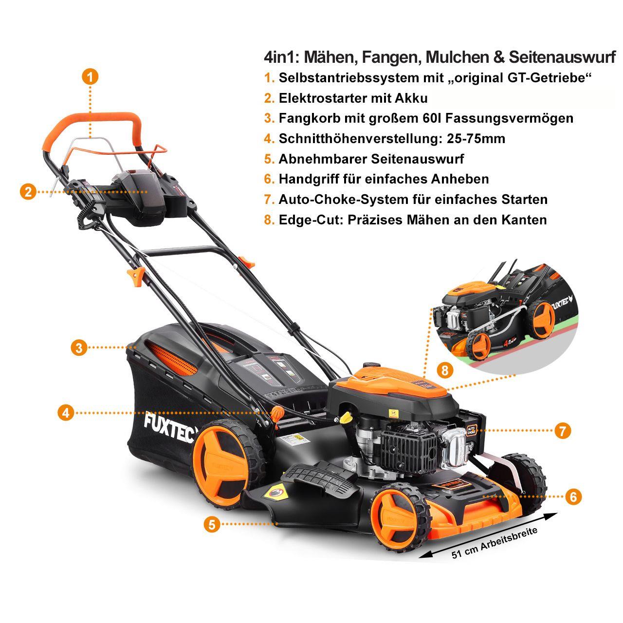 Bild 1 B-WARE Benzin Rasenmäher E-Start  FX-RM5196eS mit zipgo®